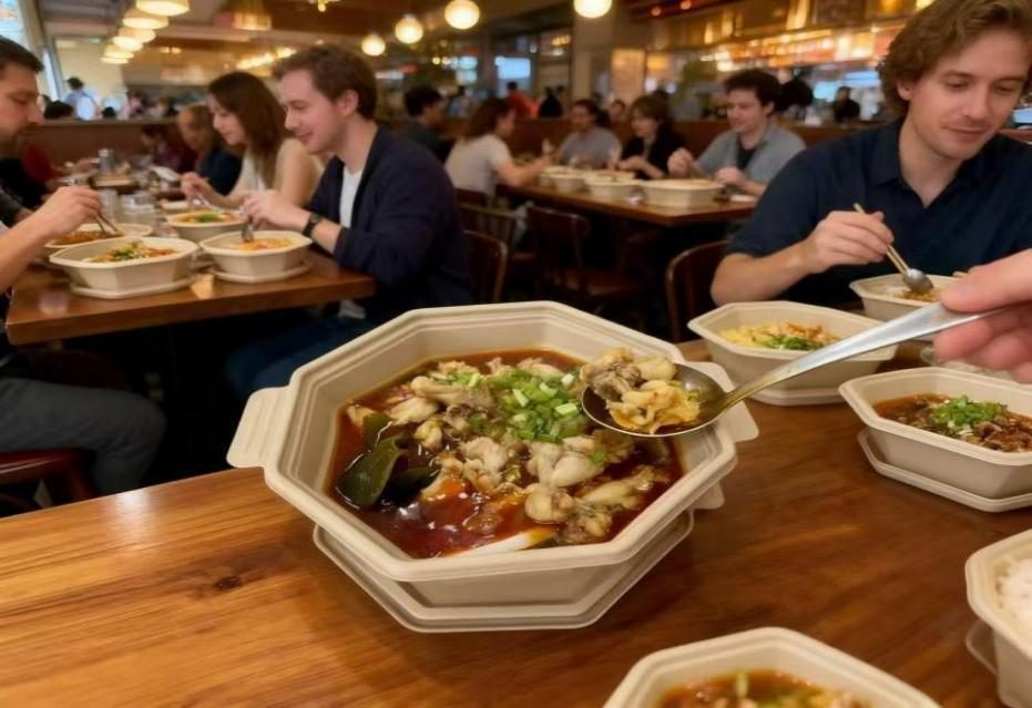 Bamboo fiber lunch box in restaurant use